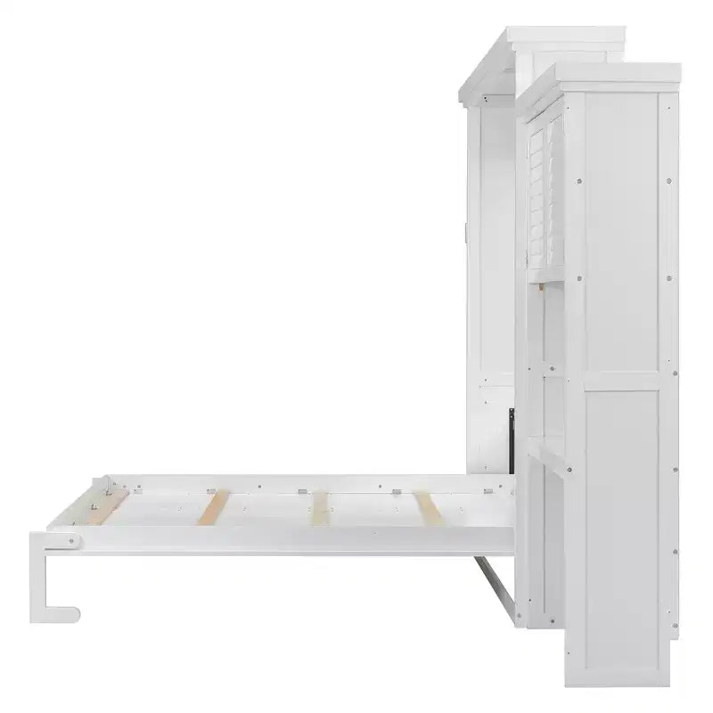 Queen Size Murphy Bed with Storage Shelves and Louvered Cabinet