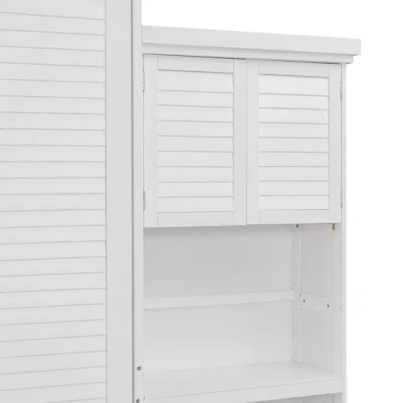 Queen Size Murphy Bed with Storage Shelves and Louvered Cabinet