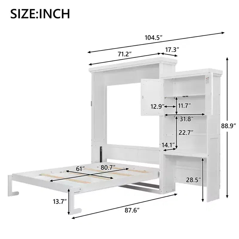 Queen Size Murphy Bed with Storage Shelves and Louvered Cabinet