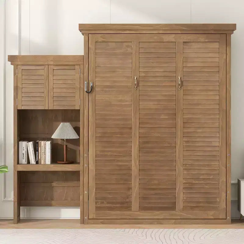 Queen Size Murphy Bed with Storage Shelves and Louvered Cabinet