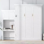 Queen Size Murphy Bed with Storage Shelves and Louvered Cabinet