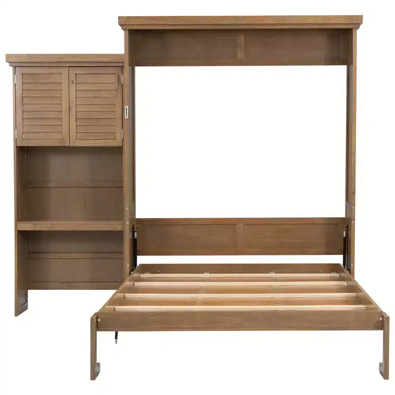 Queen Size Murphy Bed with Storage Shelves and Louvered Cabinet