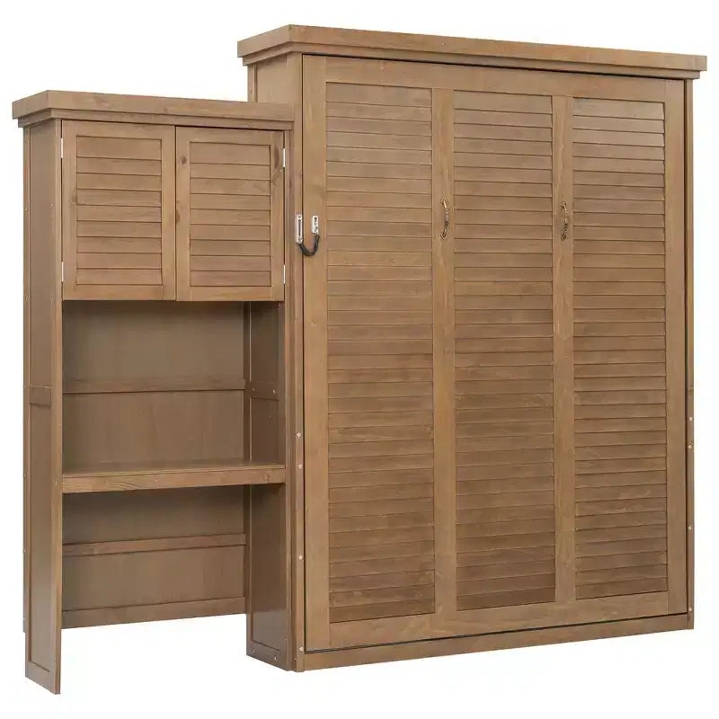 Queen Size Murphy Bed with Storage Shelves and Louvered Cabinet