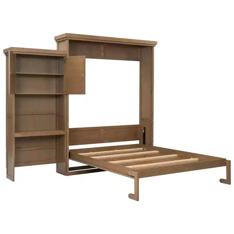 Queen Size Murphy Bed with Storage Shelves and Louvered Cabinet