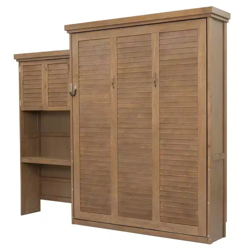 Queen Size Murphy Bed with Storage Shelves and Louvered Cabinet
