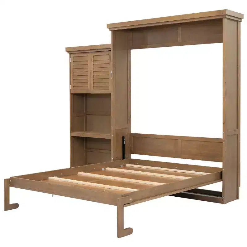 Queen Size Murphy Bed with Storage Shelves and Louvered Cabinet