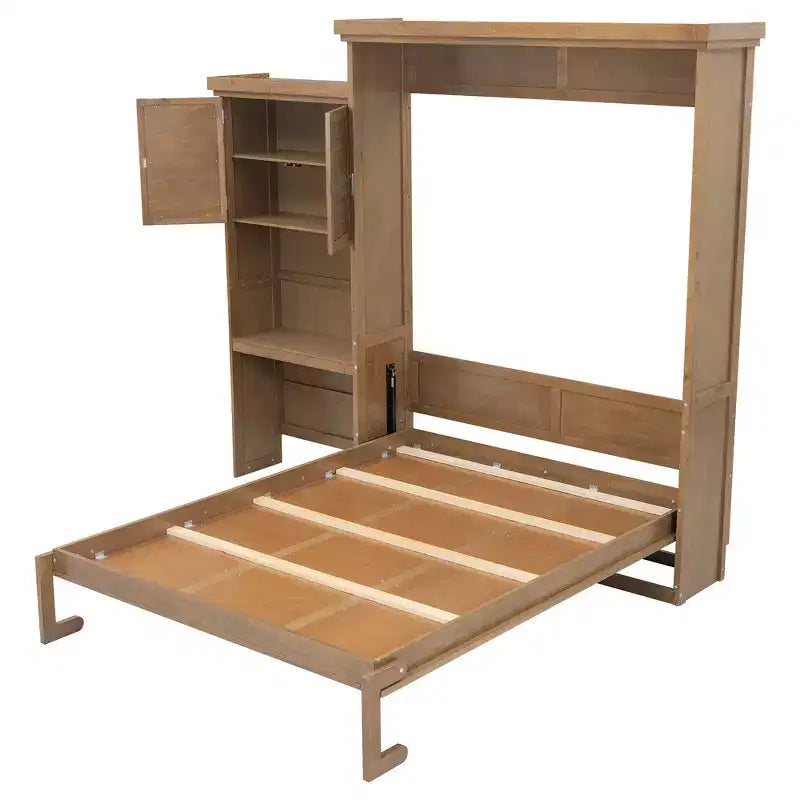 Queen Size Murphy Bed with Storage Shelves and Louvered Cabinet