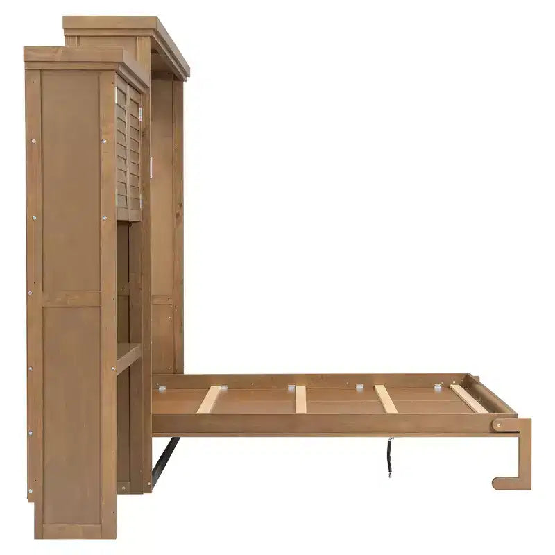 Queen Size Murphy Bed with Storage Shelves and Louvered Cabinet
