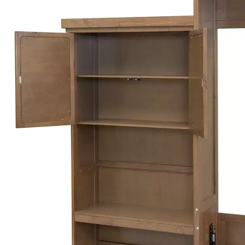 Queen Size Murphy Bed with Storage Shelves and Louvered Cabinet