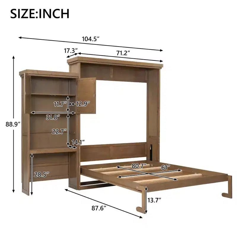 Queen Size Murphy Bed with Storage Shelves and Louvered Cabinet