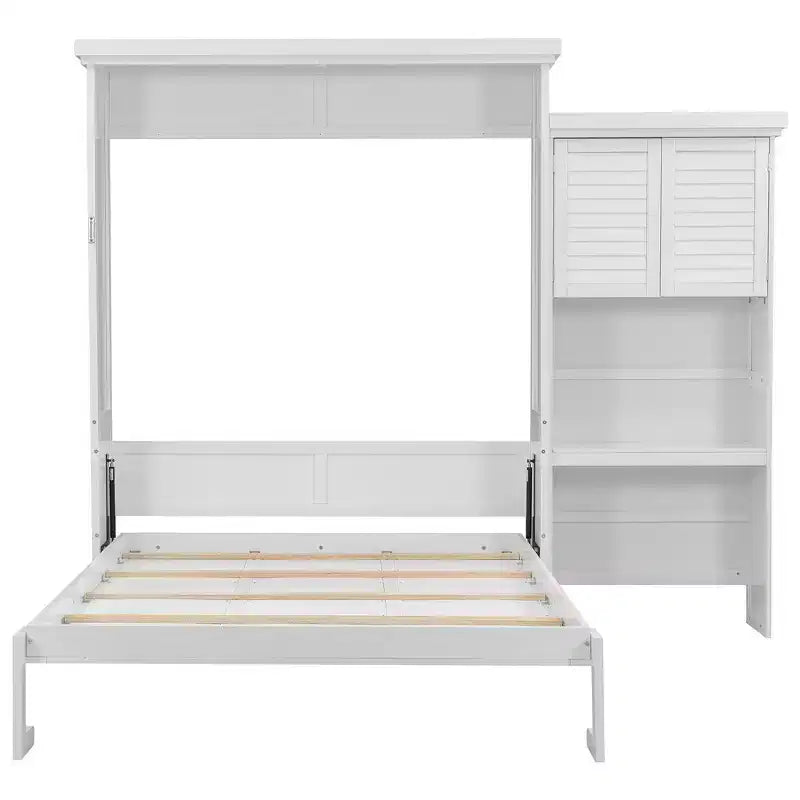 Queen Size Murphy Bed with Storage Shelves and Louvered Cabinet