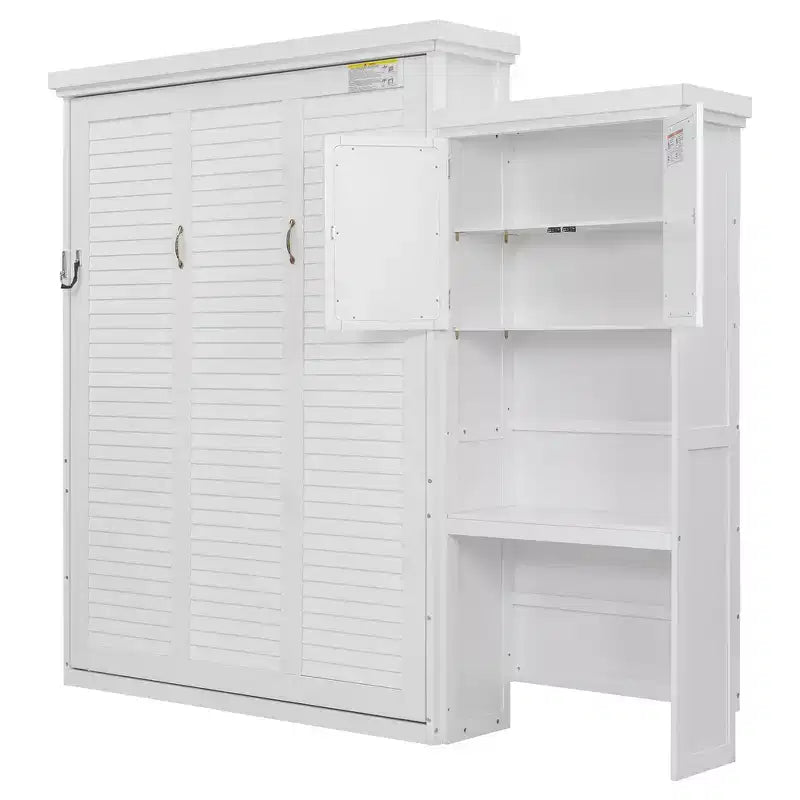 Queen Size Murphy Bed with Storage Shelves and Louvered Cabinet