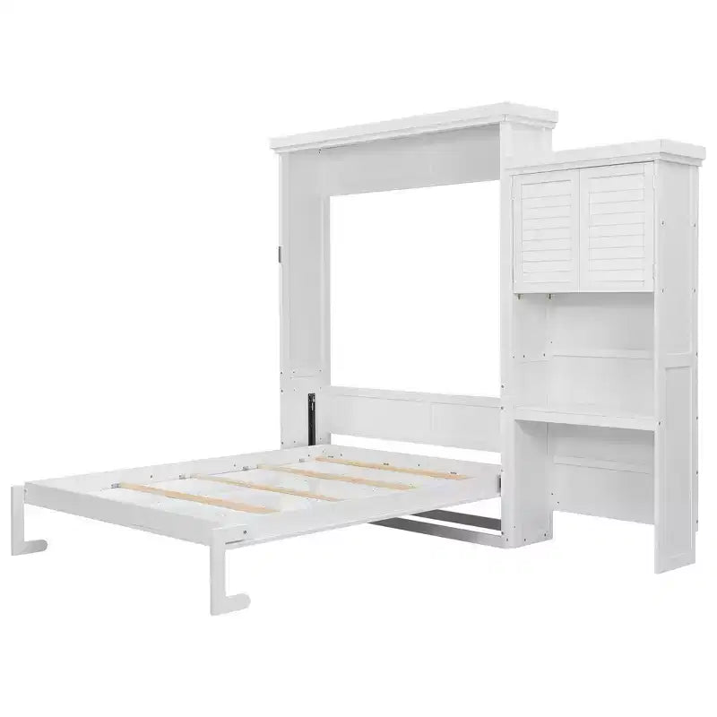 Queen Size Murphy Bed with Storage Shelves and Louvered Cabinet