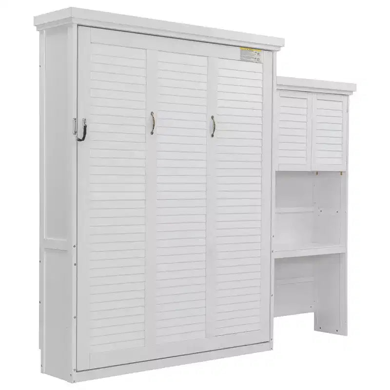 Queen Size Murphy Bed with Storage Shelves and Louvered Cabinet