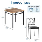 Dining Table Set for 2, Small Kitchen Table with 2 Upholstered Chairs, Farmhouse Wood Dining Table Chairs for Kitchen Room, Apartment