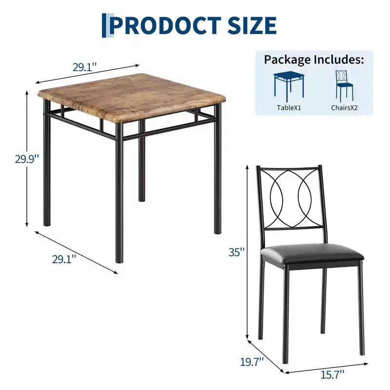 Dining Table Set for 2, Small Kitchen Table with 2 Upholstered Chairs, Farmhouse Wood Dining Table Chairs for Kitchen Room, Apartment