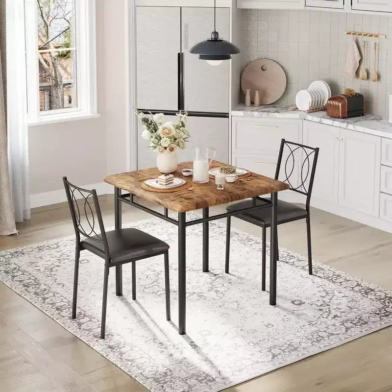 Dining Table Set for 2, Small Kitchen Table with 2 Upholstered Chairs, Farmhouse Wood Dining Table Chairs for Kitchen Room, Apartment