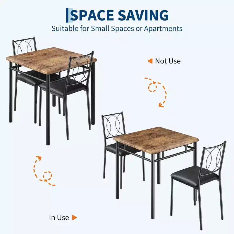 Dining Table Set for 2, Small Kitchen Table with 2 Upholstered Chairs, Farmhouse Wood Dining Table Chairs for Kitchen Room, Apartment