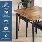 Dining Table Set for 2, Small Kitchen Table with 2 Upholstered Chairs, Farmhouse Wood Dining Table Chairs for Kitchen Room, Apartment
