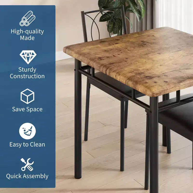 Dining Table Set for 2, Small Kitchen Table with 2 Upholstered Chairs, Farmhouse Wood Dining Table Chairs for Kitchen Room, Apartment