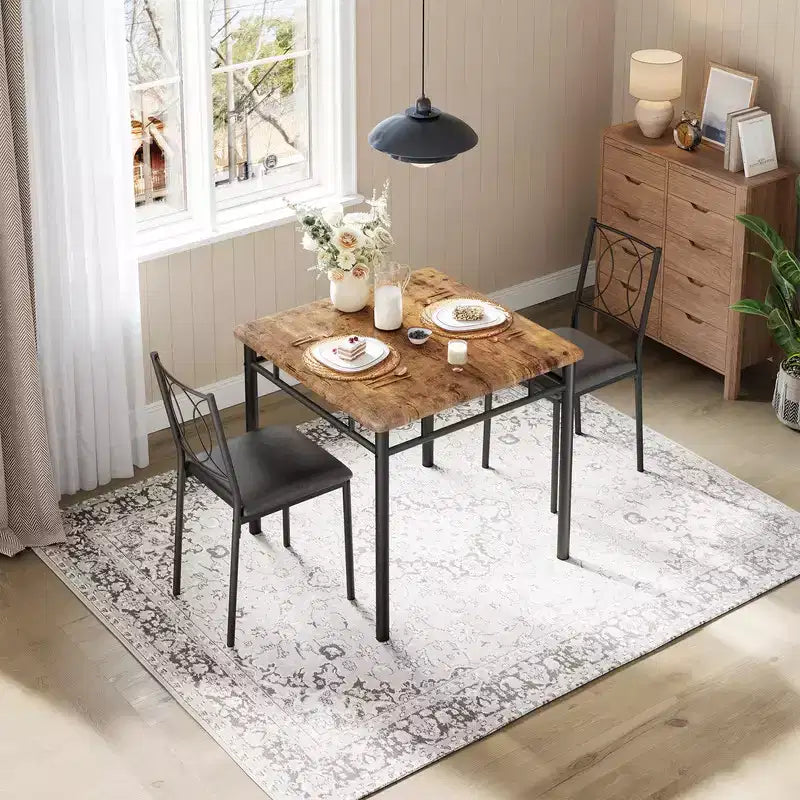 Dining Table Set for 2, Small Kitchen Table with 2 Upholstered Chairs, Farmhouse Wood Dining Table Chairs for Kitchen Room, Apartment