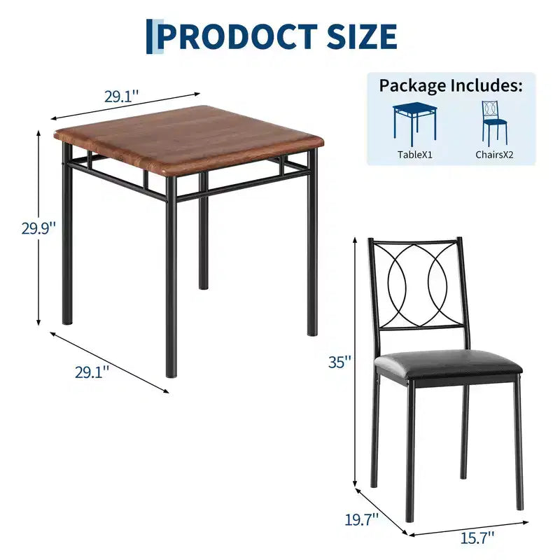 Dining Table Set for 2, Small Kitchen Table with 2 Upholstered Chairs, Farmhouse Wood Dining Table Chairs for Kitchen Room, Apartment