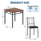 Dining Table Set for 2, Small Kitchen Table with 2 Upholstered Chairs, Farmhouse Wood Dining Table Chairs for Kitchen Room, Apartment