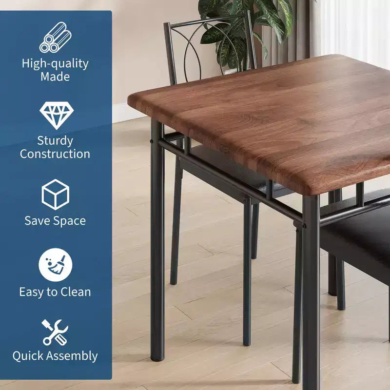 Dining Table Set for 2, Small Kitchen Table with 2 Upholstered Chairs, Farmhouse Wood Dining Table Chairs for Kitchen Room, Apartment