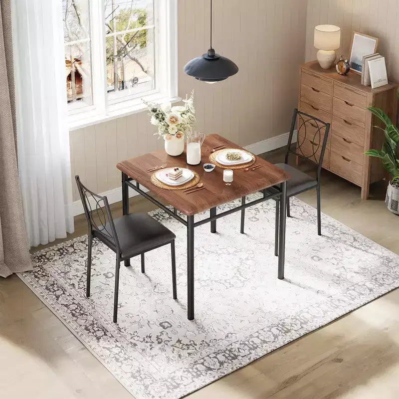 Dining Table Set for 2, Small Kitchen Table with 2 Upholstered Chairs, Farmhouse Wood Dining Table Chairs for Kitchen Room, Apartment