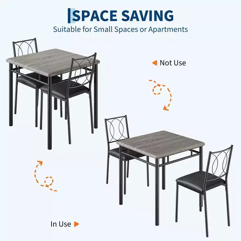 Dining Table Set for 2, Small Kitchen Table with 2 Upholstered Chairs, Farmhouse Wood Dining Table Chairs for Kitchen Room, Apartment