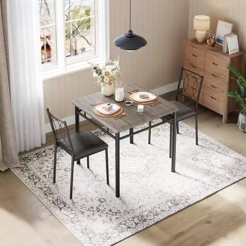 Dining Table Set for 2, Small Kitchen Table with 2 Upholstered Chairs, Farmhouse Wood Dining Table Chairs for Kitchen Room, Apartment