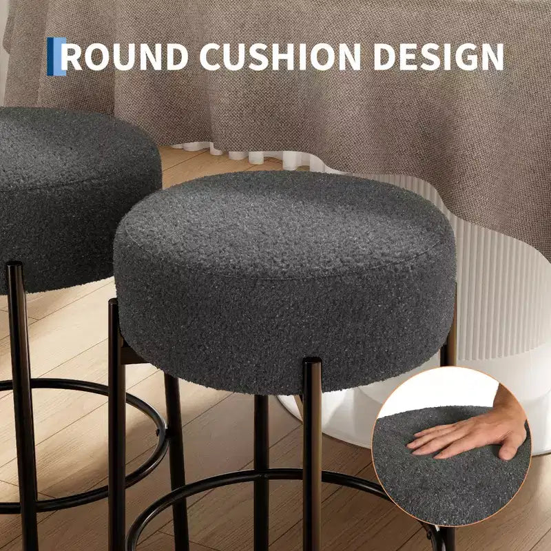 Set of 2 Modern 24 Counter Height Barstools with Soft Seat, Backless Design & Metal Legs for Kitchen Island, Bar, or Dining Room