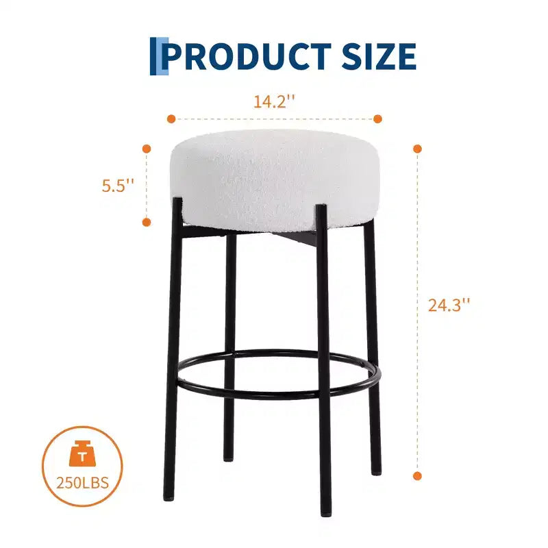 Set of 2 Modern 24 Counter Height Barstools with Soft Seat, Backless Design & Metal Legs for Kitchen Island, Bar, or Dining Room