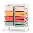 Costway 12-Drawer Rolling Storage Cart with Removable Drawers & Lockable Casters for Office Macaron Multicolor