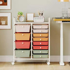 Costway 12-Drawer Rolling Storage Cart with Removable Drawers & Lockable Casters for Office Macaron Multicolor