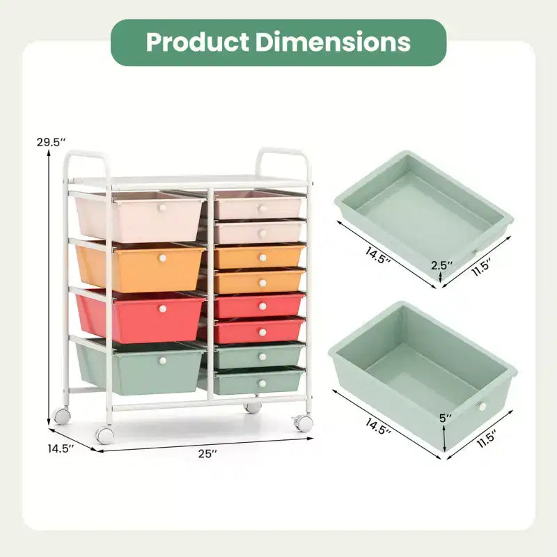 Costway 12-Drawer Rolling Storage Cart with Removable Drawers & Lockable Casters for Office Macaron Multicolor