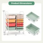 Costway 12-Drawer Rolling Storage Cart with Removable Drawers & Lockable Casters for Office Macaron Multicolor