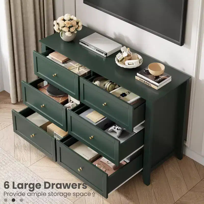 6-Drawer Dresser - 50 Wide Wooden Storage Chest with Metal Knobs for Bedroom, Entryway & Hallway
