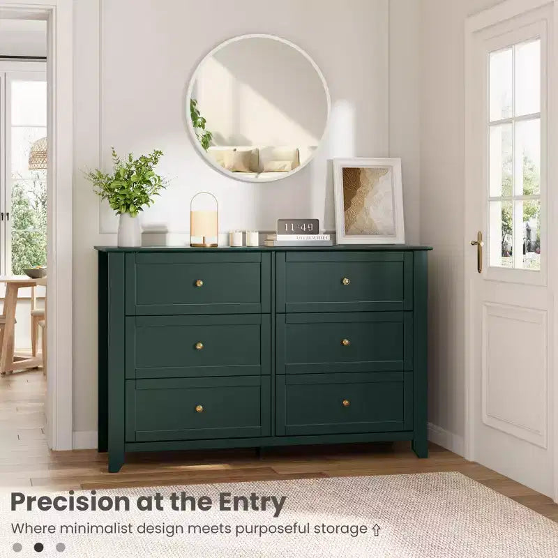 6-Drawer Dresser - 50 Wide Wooden Storage Chest with Metal Knobs for Bedroom, Entryway & Hallway
