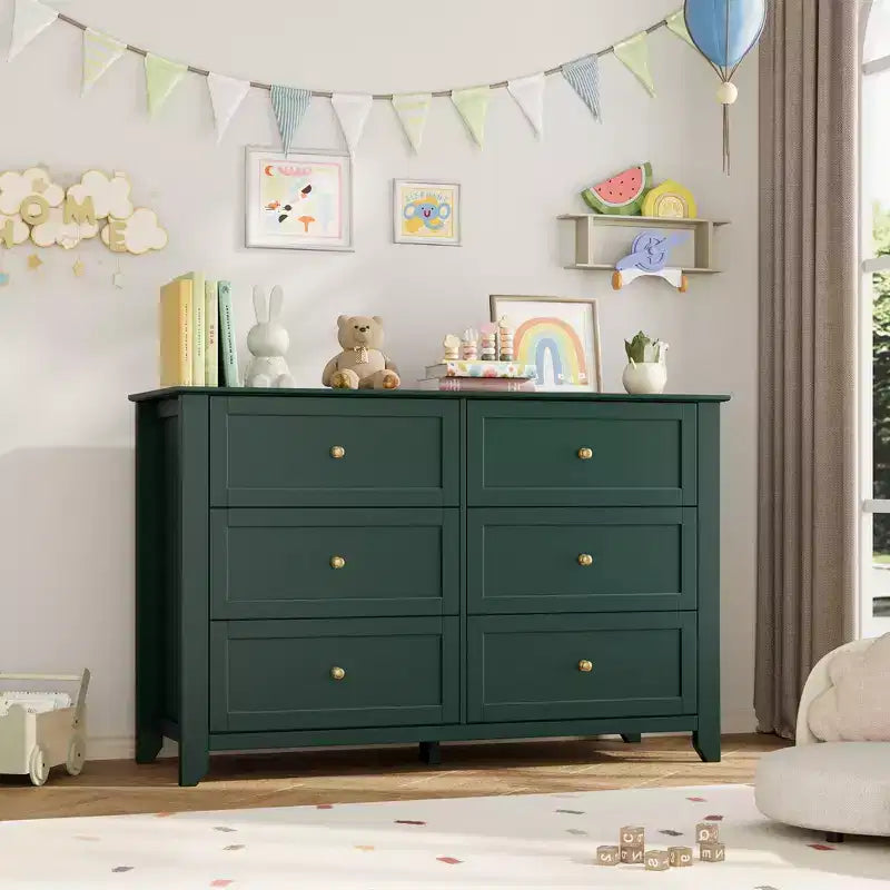 6-Drawer Dresser - 50 Wide Wooden Storage Chest with Metal Knobs for Bedroom, Entryway & Hallway