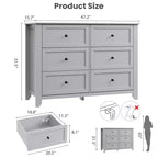 6-Drawer Dresser - 50 Wide Wooden Storage Chest with Metal Knobs for Bedroom, Entryway & Hallway