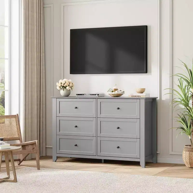 6-Drawer Dresser - 50 Wide Wooden Storage Chest with Metal Knobs for Bedroom, Entryway & Hallway