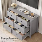 6-Drawer Dresser - 50 Wide Wooden Storage Chest with Metal Knobs for Bedroom, Entryway & Hallway