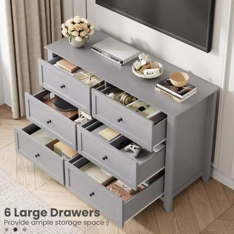 6-Drawer Dresser - 50 Wide Wooden Storage Chest with Metal Knobs for Bedroom, Entryway & Hallway