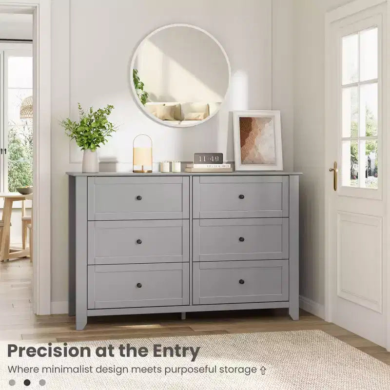 6-Drawer Dresser - 50 Wide Wooden Storage Chest with Metal Knobs for Bedroom, Entryway & Hallway