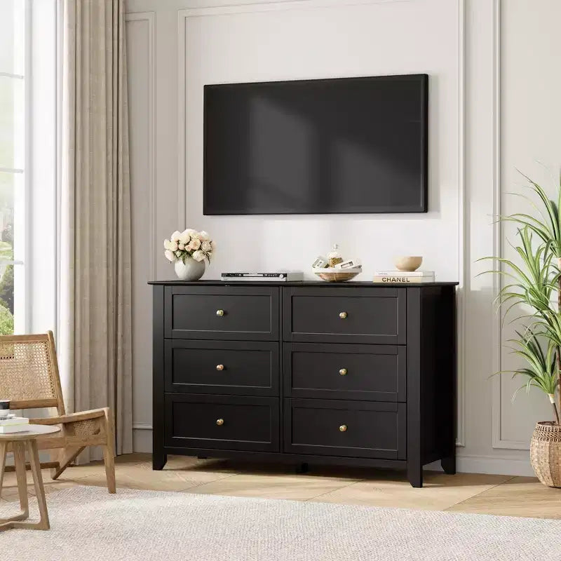6-Drawer Dresser - 50 Wide Wooden Storage Chest with Metal Knobs for Bedroom, Entryway & Hallway