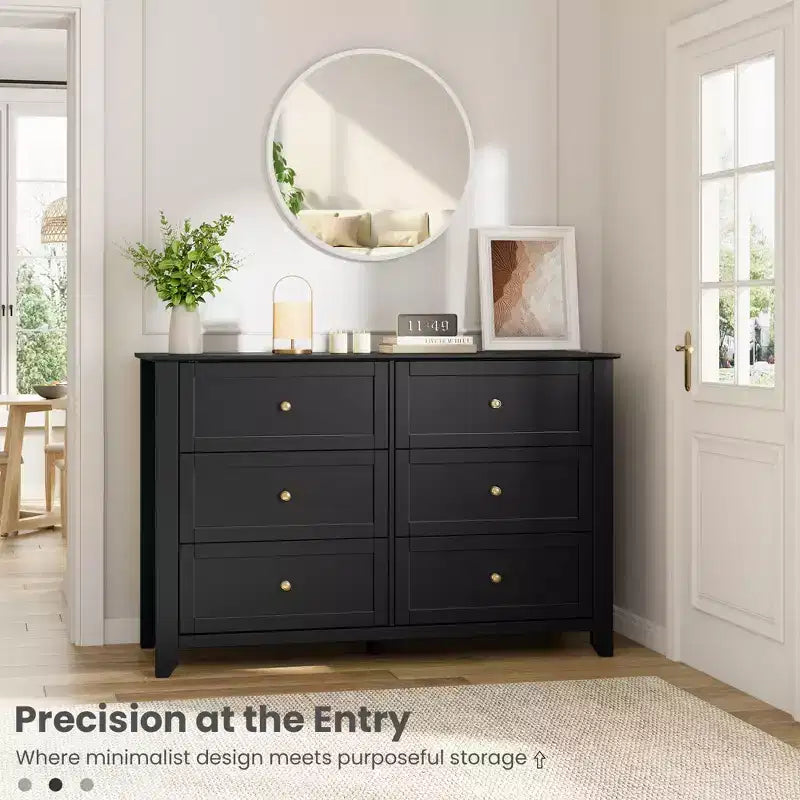 6-Drawer Dresser - 50 Wide Wooden Storage Chest with Metal Knobs for Bedroom, Entryway & Hallway