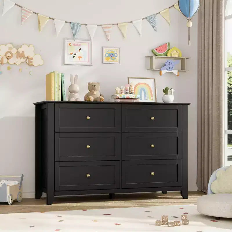 6-Drawer Dresser - 50 Wide Wooden Storage Chest with Metal Knobs for Bedroom, Entryway & Hallway