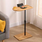 JVNOXK 2-in-1 Bamboo Couch Tray Table, Height Adjustable C-Shaped Side Table for Living Room Bedroom and Office