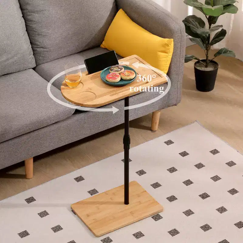 JVNOXK 2-in-1 Bamboo Couch Tray Table, Height Adjustable C-Shaped Side Table for Living Room Bedroom and Office